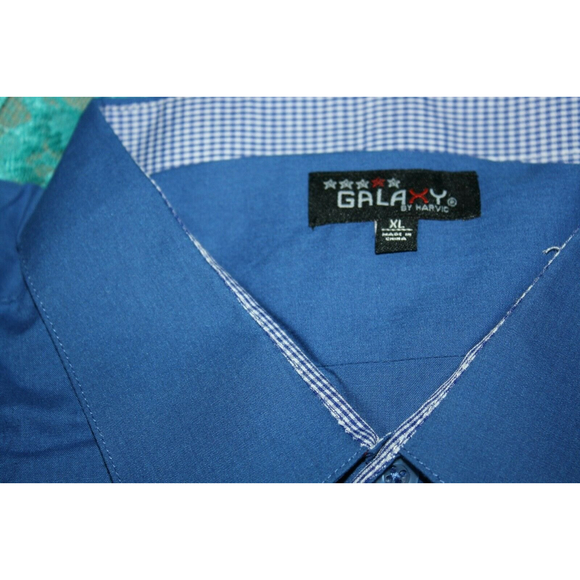 GALAXY MEN'S XL SLIM FIT LS BLUE DRESS SHIRT BUTTON DOWN NEW - Picture 3 of 4